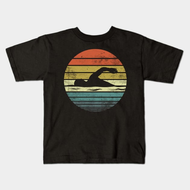 Swimmer Retro Vintage Sunset Swim Swimming Kids T-Shirt by stayilbee